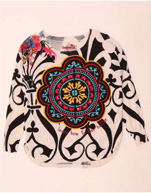 Desigual Dame Grafisk Boat Neck Jumper Sweater UK 10 Small Multicolored