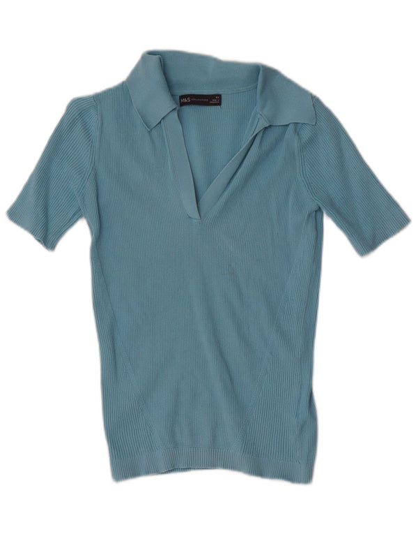 Marks & Spencer Womens Polo Shirt UK 4 XS Blue Cotton