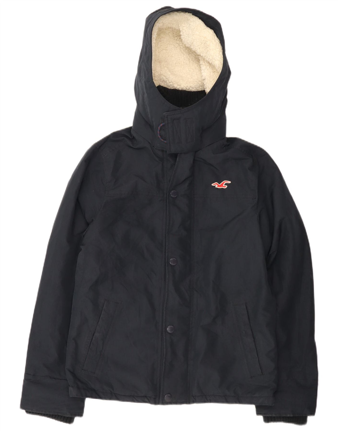 Hollister Mens Hooded Windbreaker Jacket UK 36 Small Navy Blue Polyester
