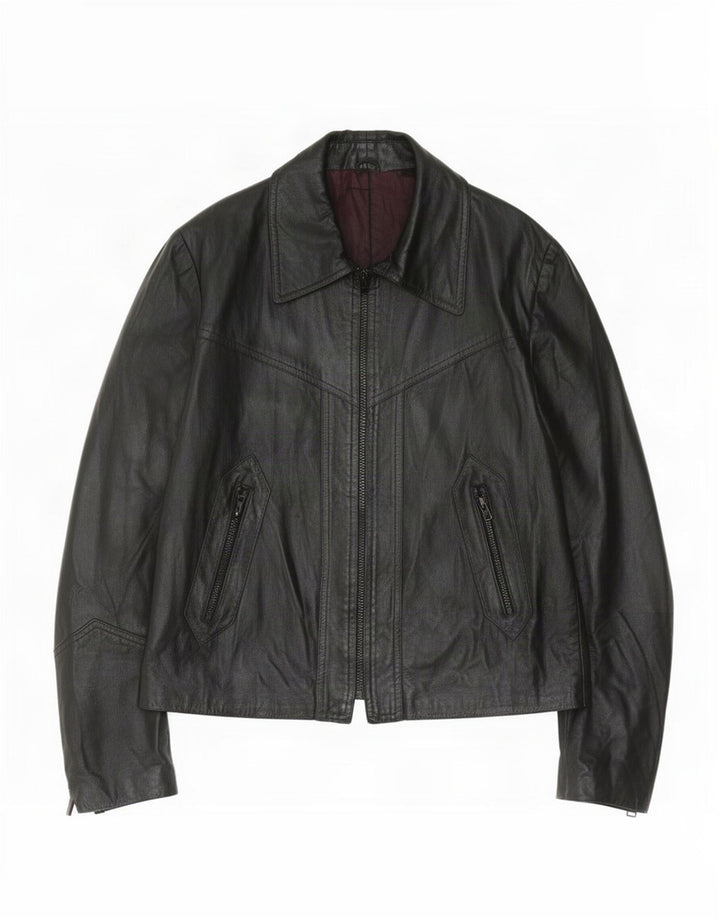 Vintage Damen Lederjacke UK 14 Medium Schwarz