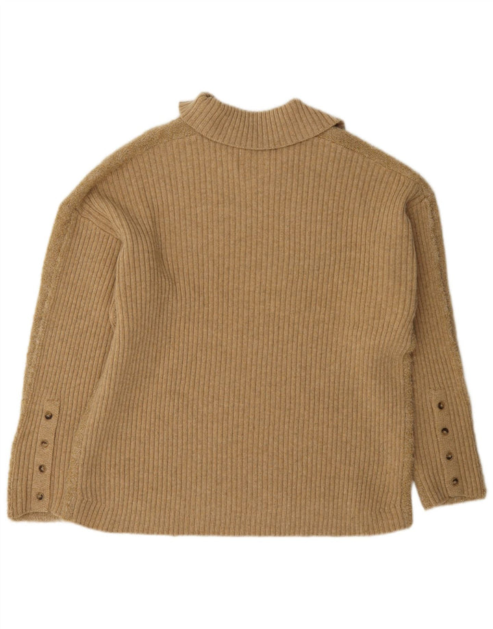 Indi & Cold Dame Polo Neck Jumper Sweater UK 14 Medium Beige Uld