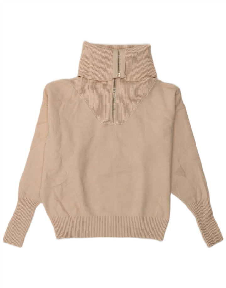 ZARA Womens Oversized Zip Neck Jumper Sweater UK 14 Medium Beige