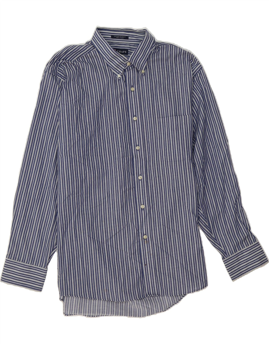 CHAPS Mens Shirt Size 17 1/2 XL Navy Blue Striped Cotton Vintage Chaps and Second-Hand Chaps from Messina Hembry 