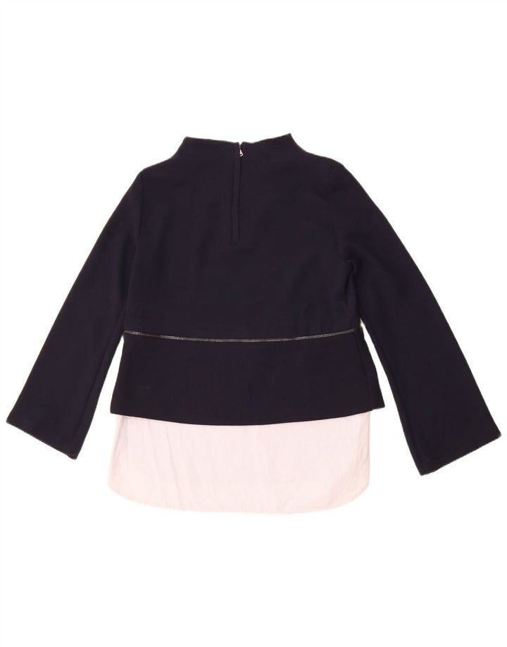 Zara Womens Long Sleeve Tunic Top UK 12 Medium Navy Blue Colourblock