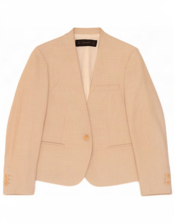 Zara Womens 1 Button Blazer Jacket UK 12 Medium Beige