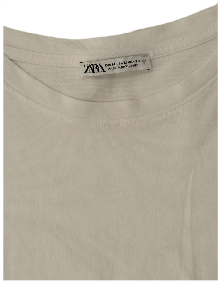 Zara Womens Crop T-Shirt Top UK 14 Medium White Cotton