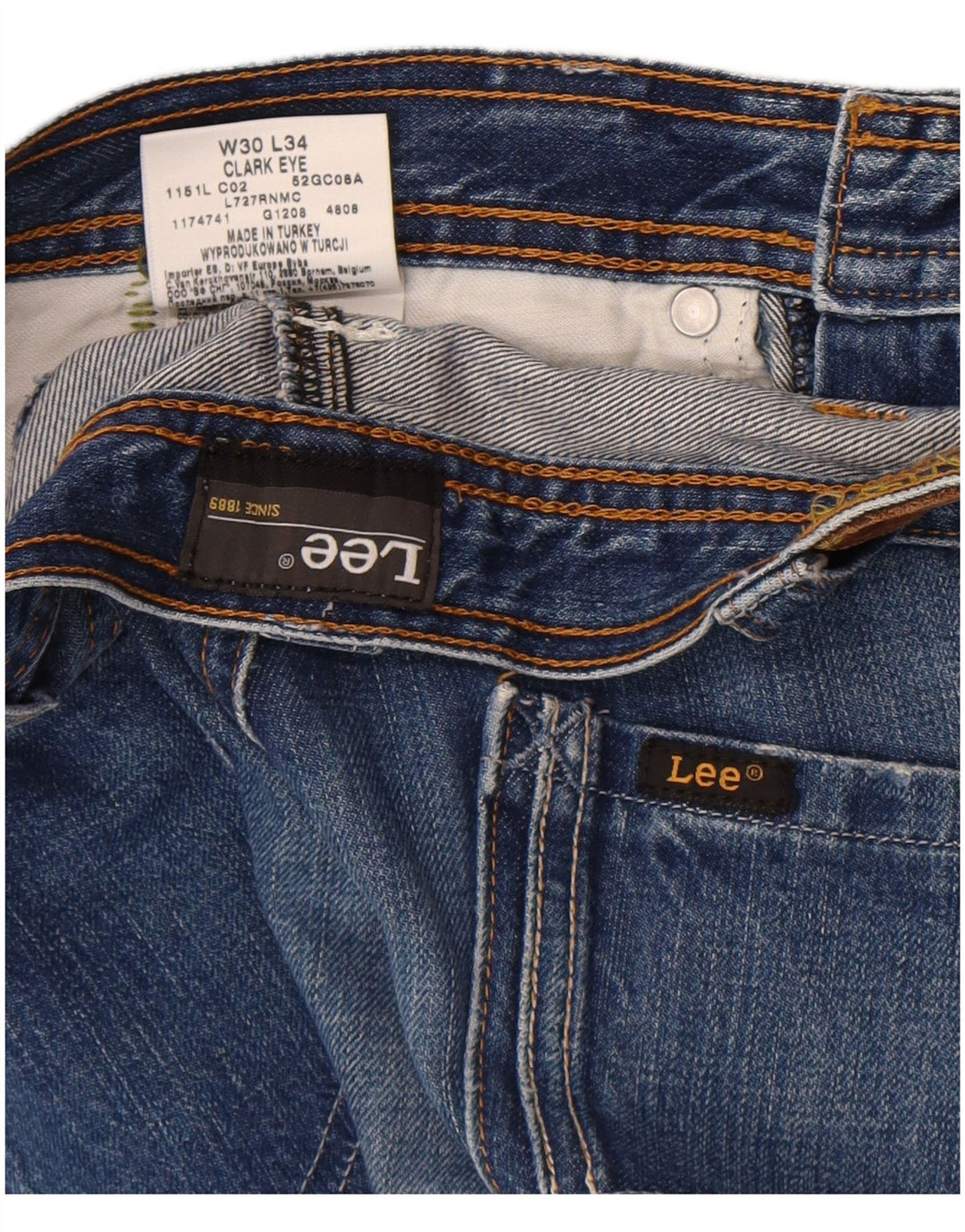 Lee Mens Clark Eye Distressed Straight Jeans W30 L30 Blue Cotton