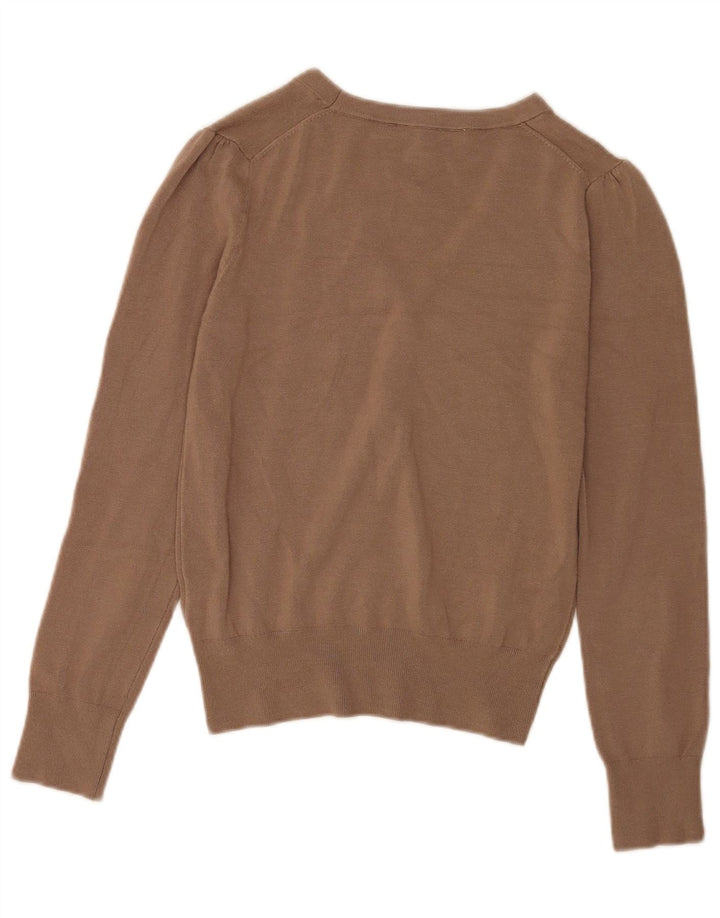Zara Womens V-Neck Jumper Sweater UK 12 Medium Brown Viscose