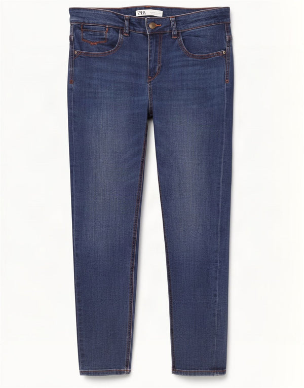 Zara Dame Crop Skinny Jeans EU 42 Large W32 L26 Blå Bomuld