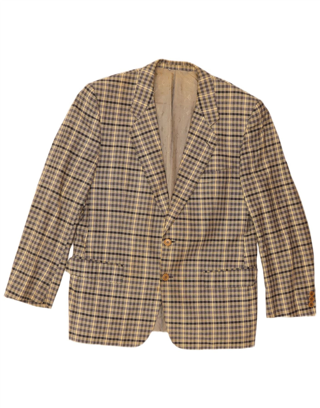 Roberta di Camerino Mens 2 Button Blazer Jacket IT 52 XL Beige Gingham