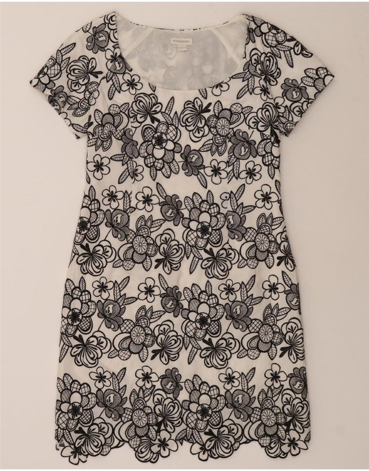MONSOON Womens A-Line Dress UK 14 Medium White Floral Polyester Vintage Monsoon and Second-Hand Monsoon from Messina Hembry 