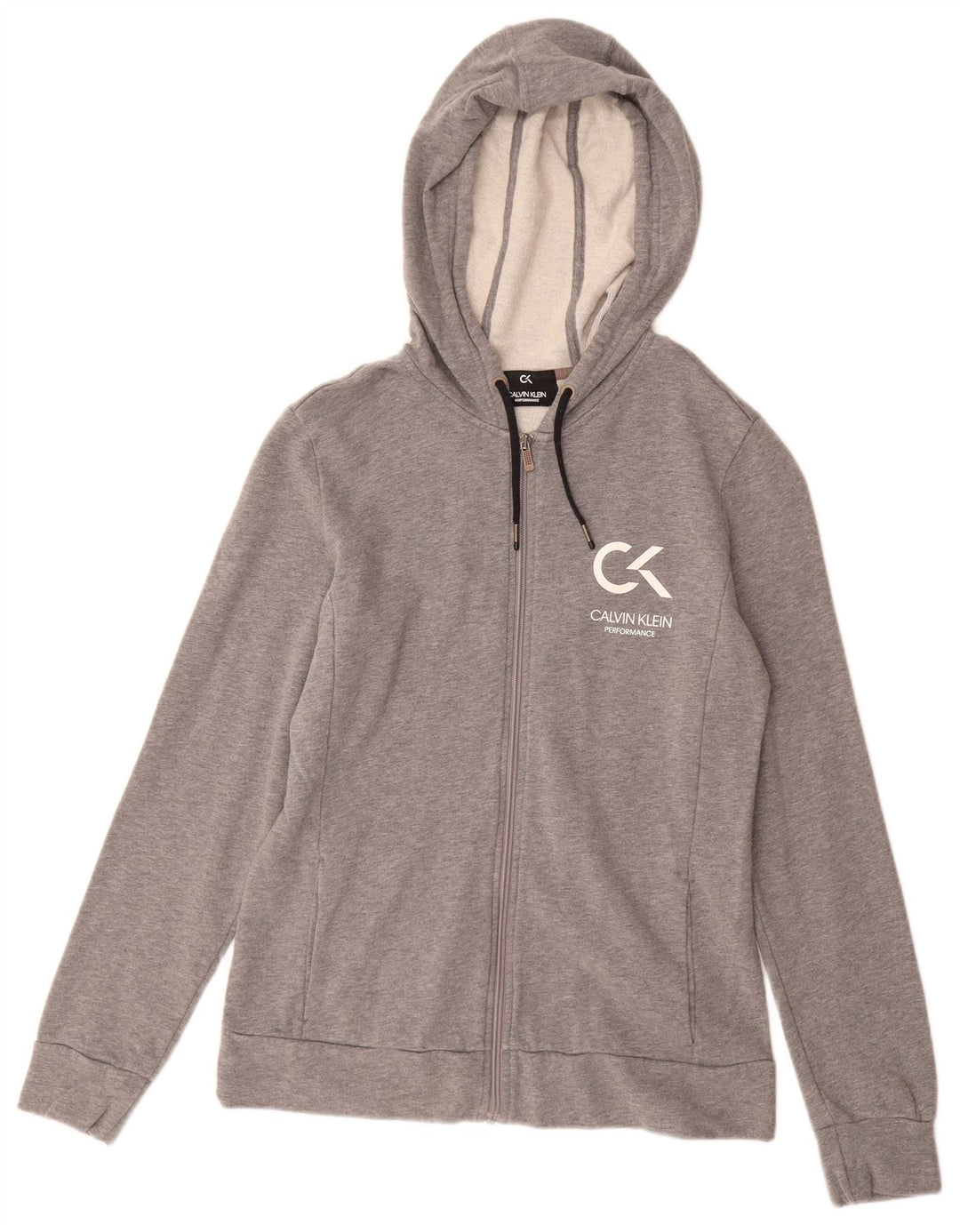 Damski sweter CALVIN KLEIN z kapturem i zamkiem błyskawicznym, UK 12, średni szary