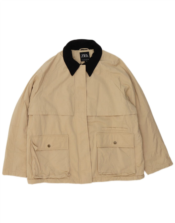 ZARA Womens Oversized Utility Jacket UK 10 Small Beige Colourblock