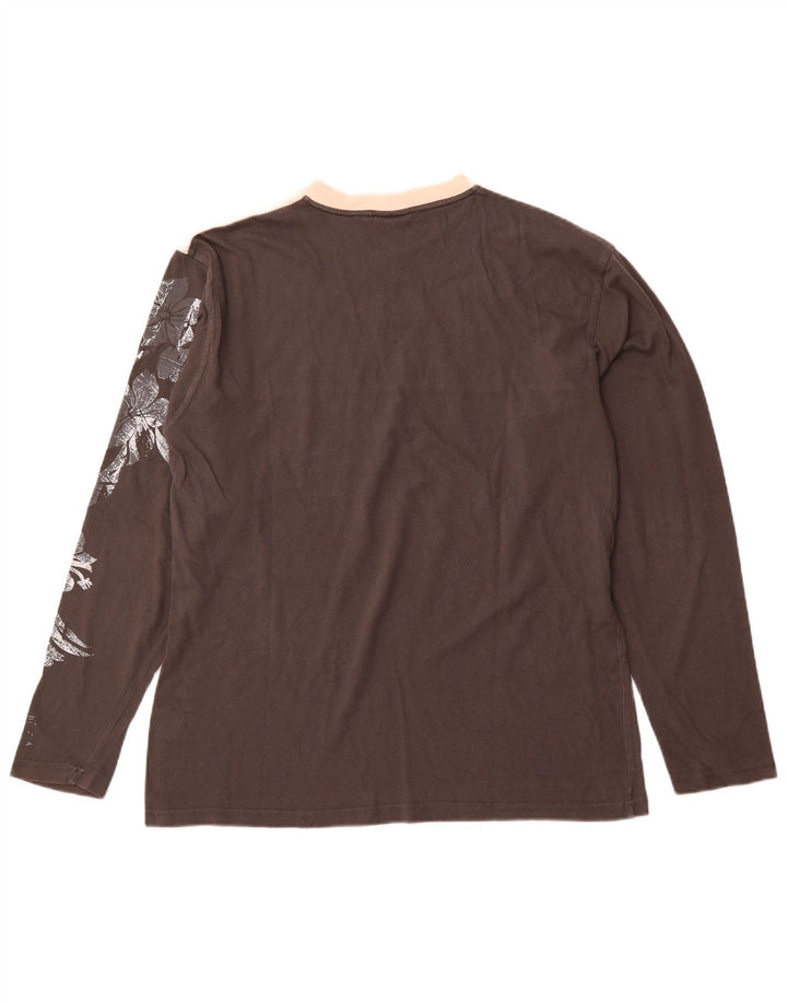 BEST COMPANY Mens Graphic Top Long Sleeve Medium Grey Colourblock Cotton