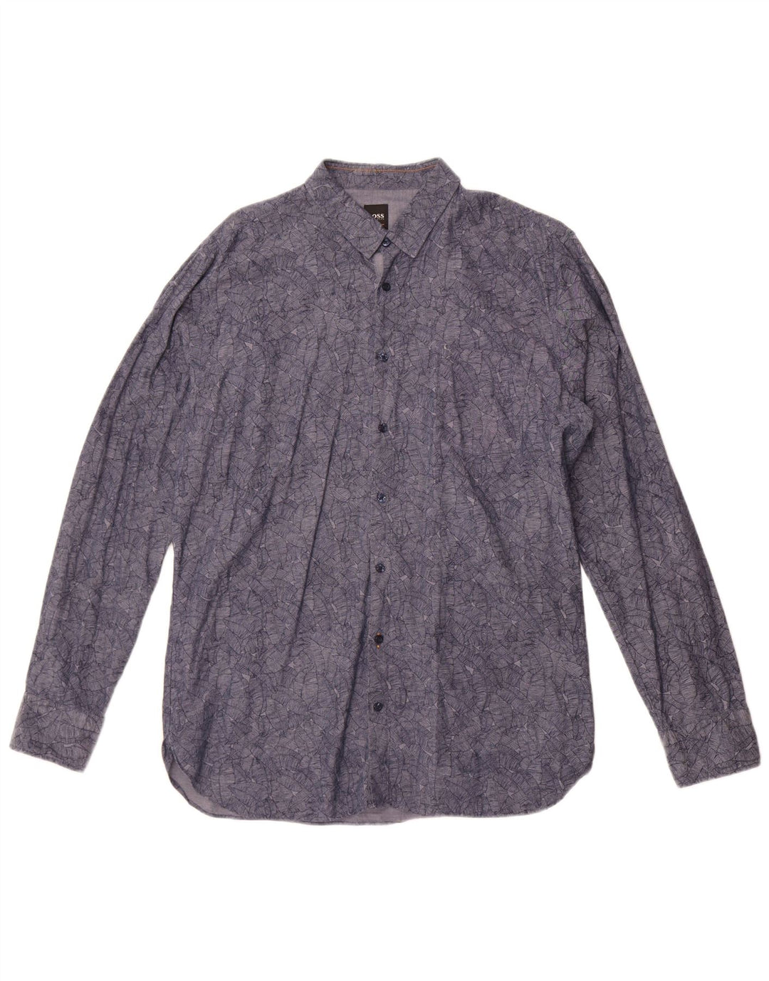 Hugo Boss Mens Shirt Large Navy Blue Floral Cotton