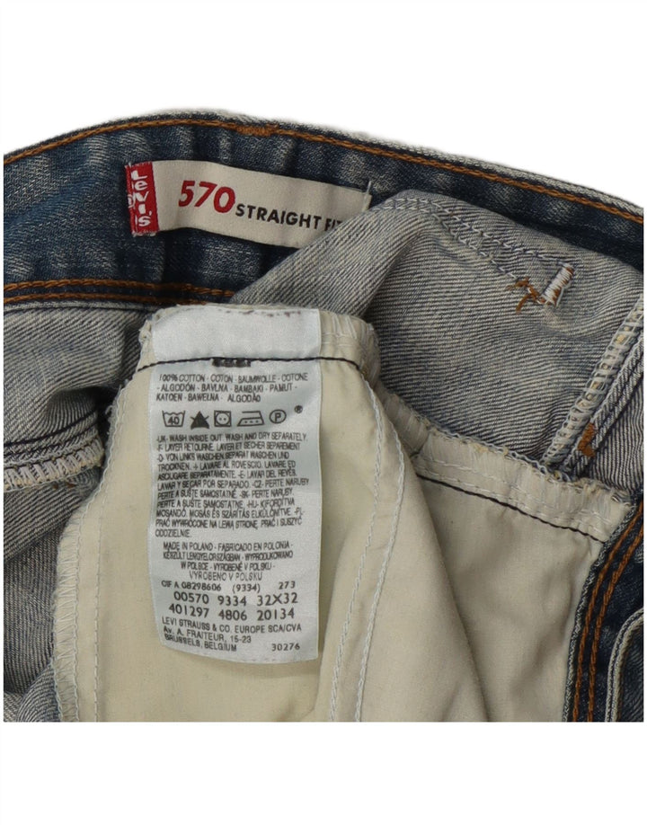 Levi's Womens 570 Distressed Straight Jeans W32 L28 Blue Cotton