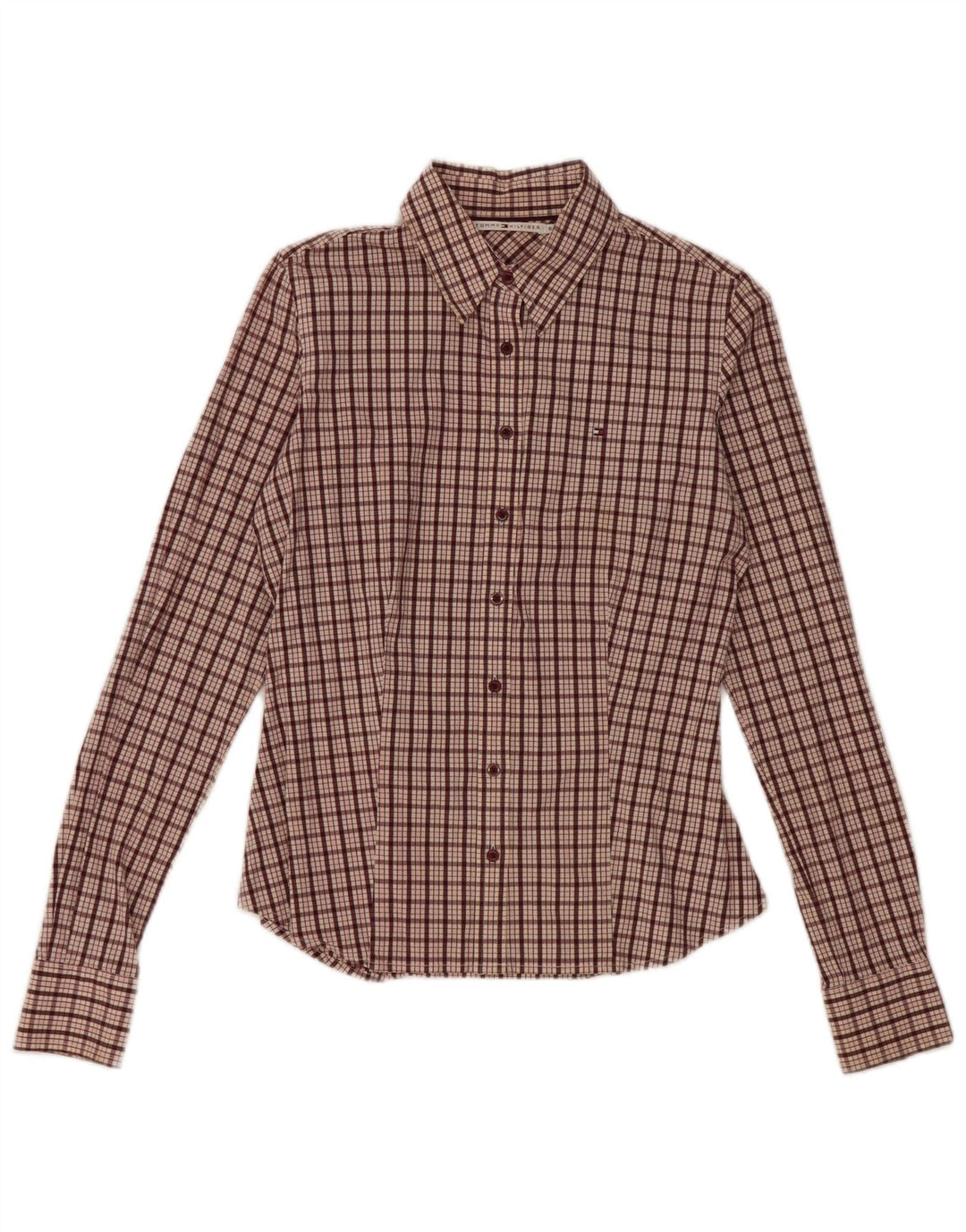 Tommy Hilfiger Womens Shirt US 6 Medium Maroon Check Cotton