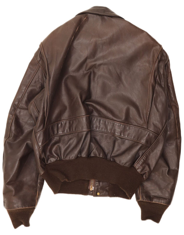 Vintage Herre Military Læder Bomber Jacket UK 38 Medium Brown