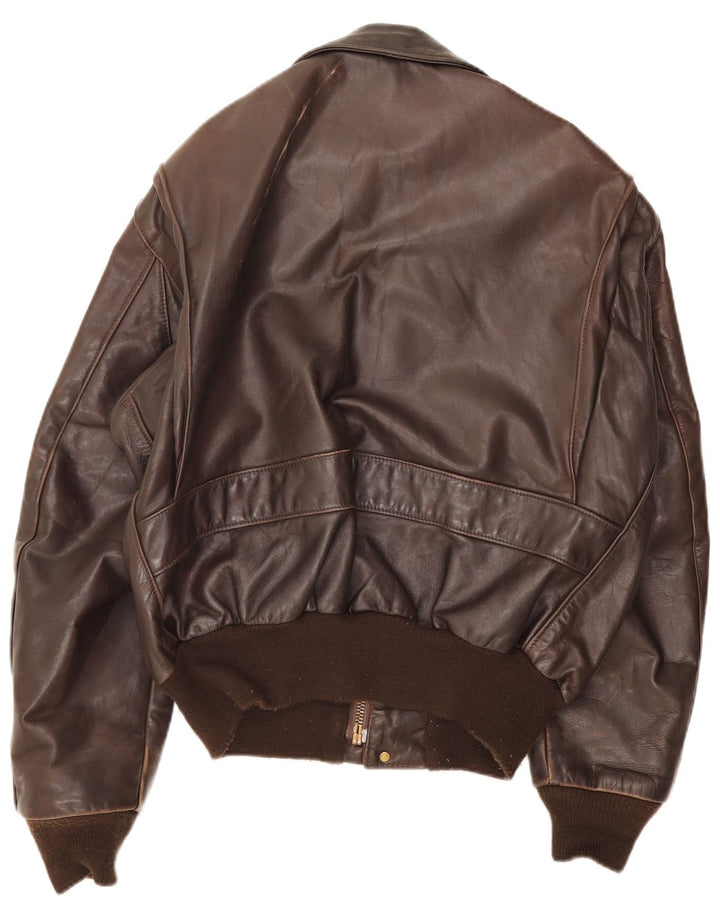 Vintage Mens Military Leather Bomber Jacket UK 38 Medium Brown