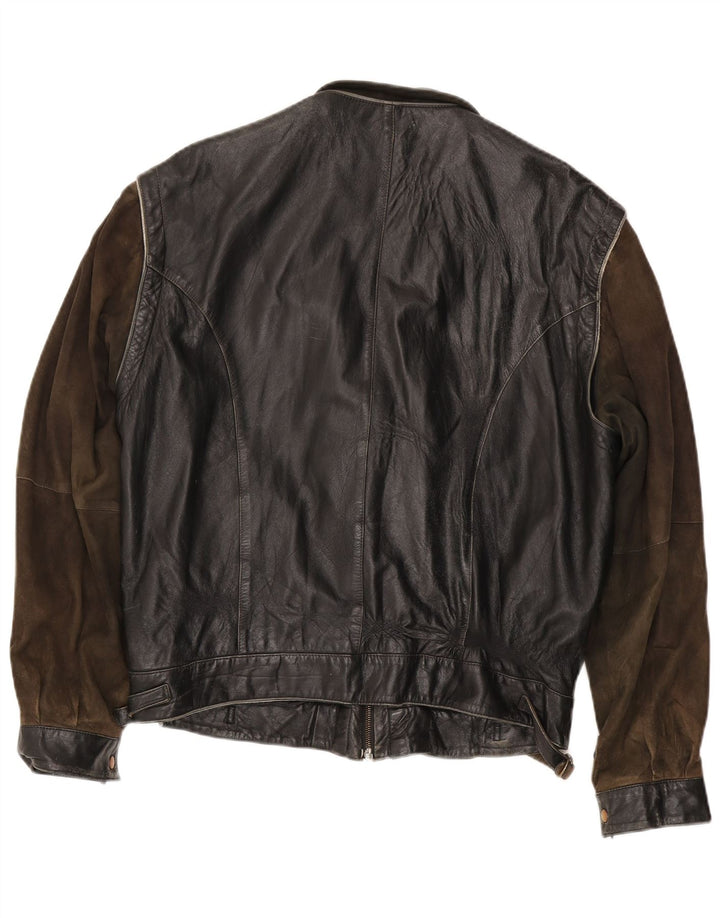Vintage Mens Leather Jacket IT 56 3XL Black Colourblock Leather