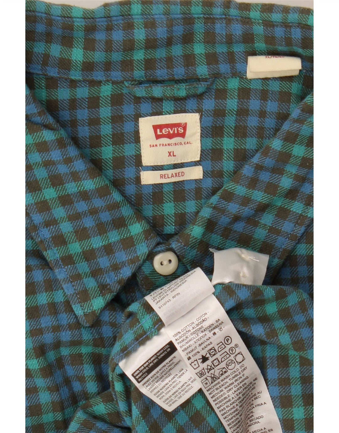 Levi's Mens Relaxed Flannel Shirt XL Green Gingham Cotton