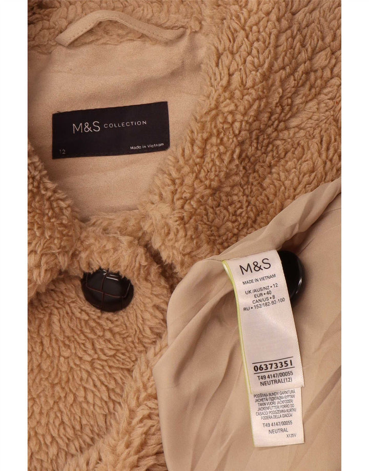 Marks & Spencer Teddy Bear Overfrakke til kvinder UK 12 Medium Beige Polyester