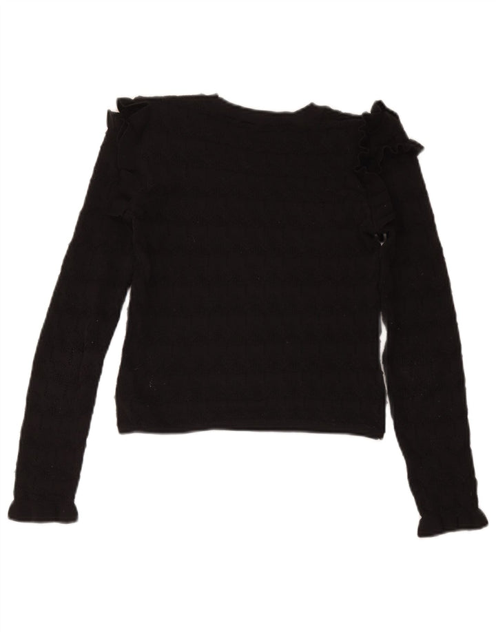 Zara Womens Crop Boat Neck Jumper Sweater UK 8 Small Black Polyester