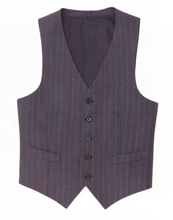 Gilet vintage da uomo IT 50 grande gessato blu navy