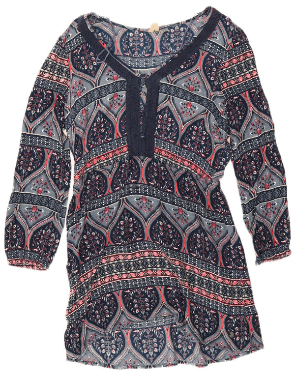 Roxy Womens 3/4 Sleeve Tunic Dress UK 6 XS Navy Blue Floral Viscose