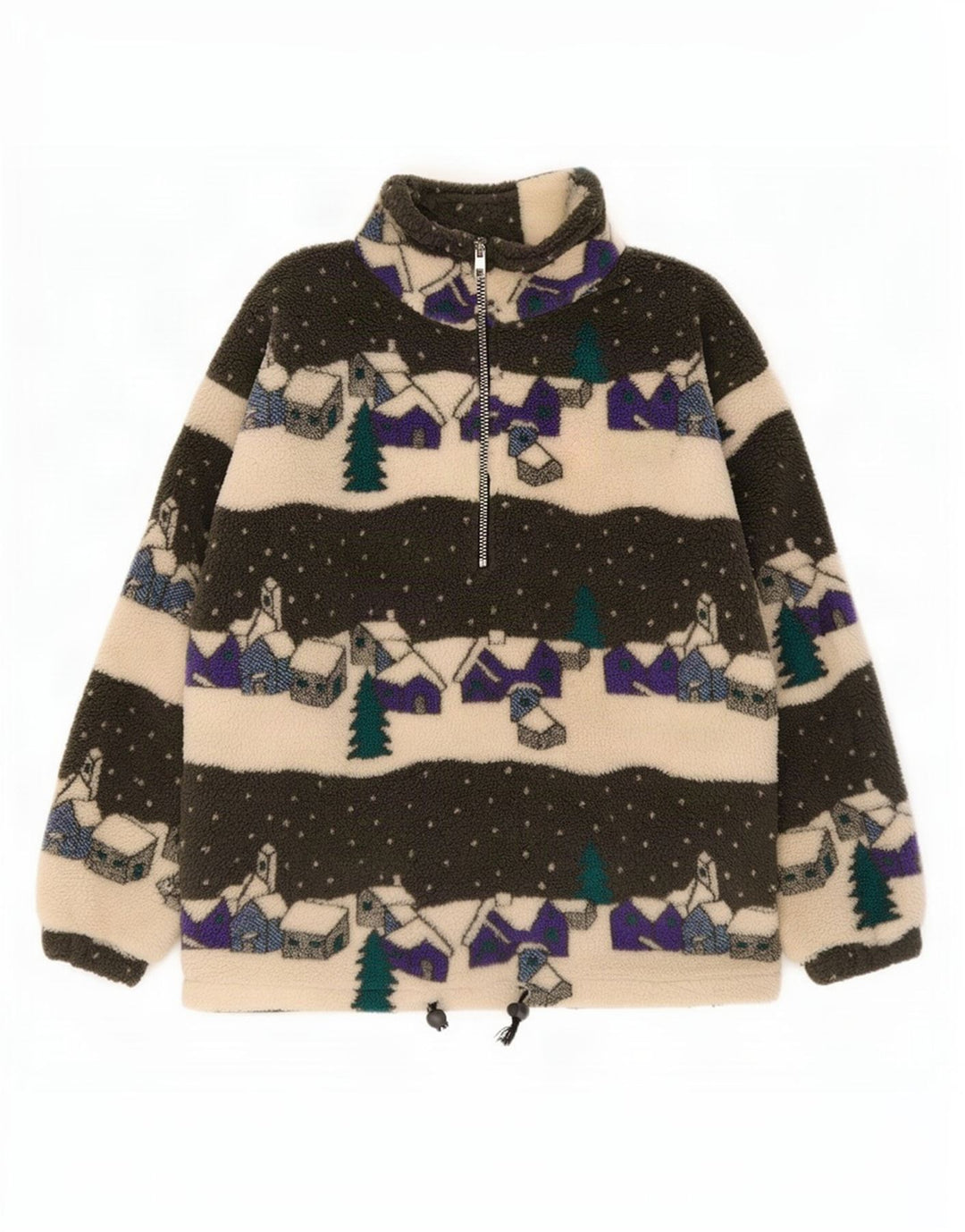 Jumper vintage pentru bărbați, cu model abstract, cu fermoar și gât, din lână, mic, multicolor