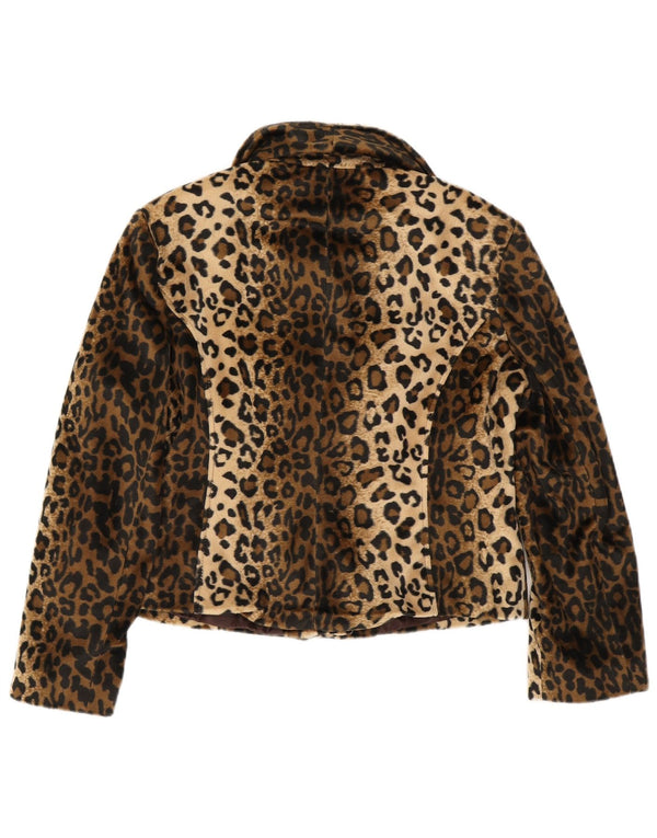Giacca da donna in pelliccia sintetica Peruzzi UK 14 grande poliestere con stampa animalier marrone