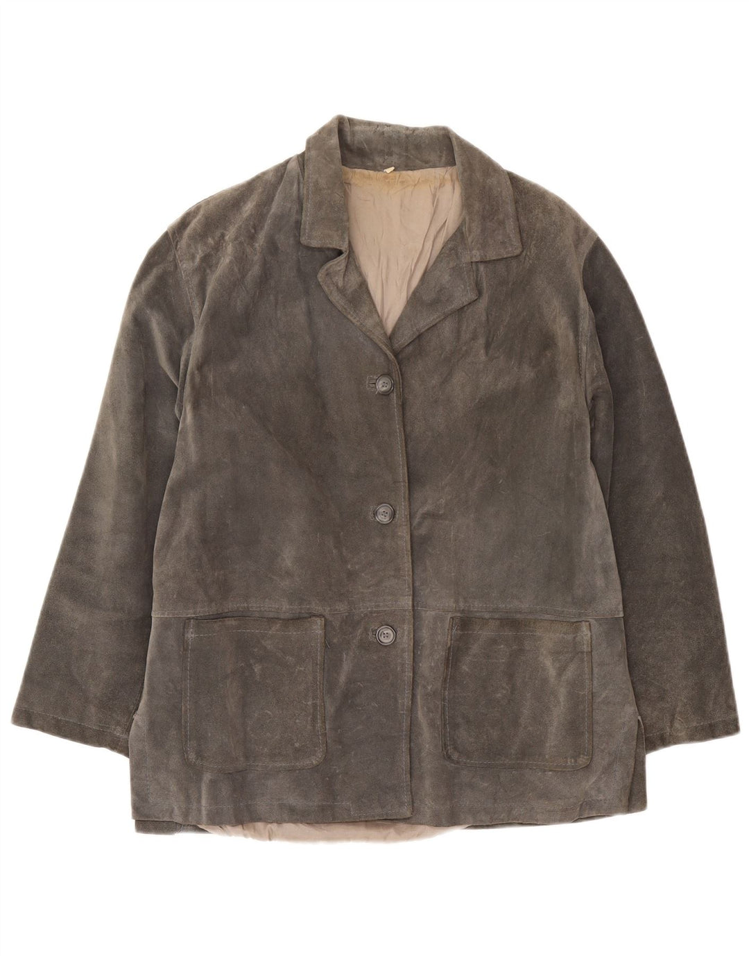 Vintage Womens 3 Button Suede Blazer Jacket UK 16 Large Grey