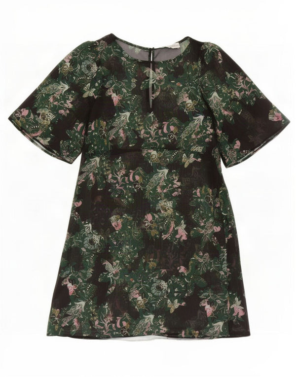 Zara Vestido acampanado transparente con manga 3/4 para mujer UK 6 XS Verde floral
