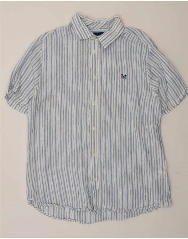 Crew Clothing Mens Short Sleeve Shirt Large Blue Striped Linen
