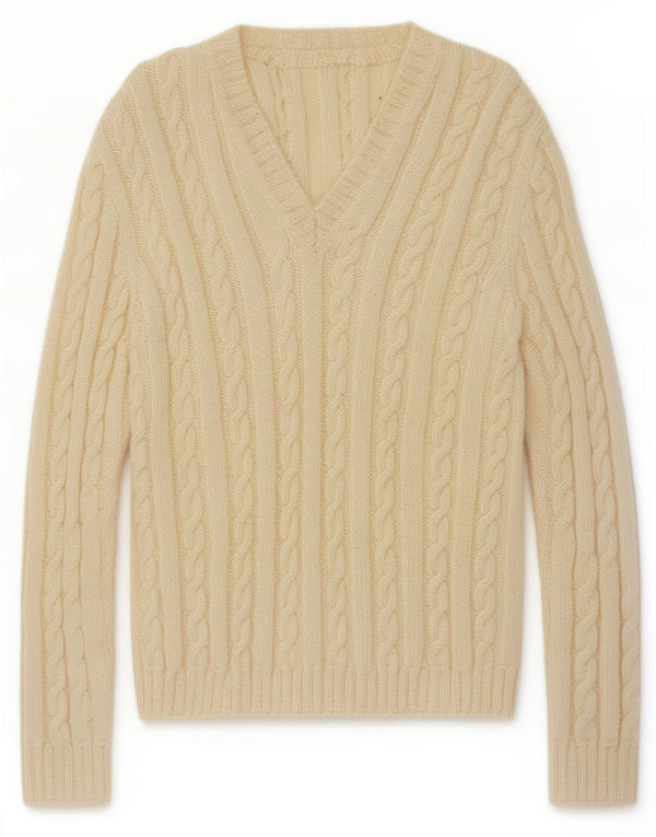 Maglione maglione vintage da donna con scollo a V UK 14 medio bianco sporco