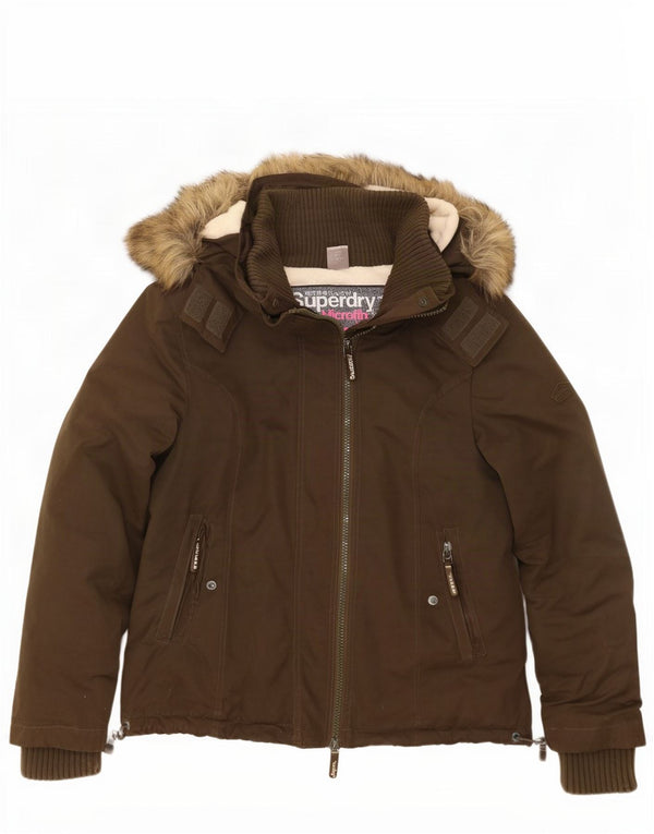 Jaqueta corta-vento com capuz feminina Superdry UK 18 XL cáqui poliéster