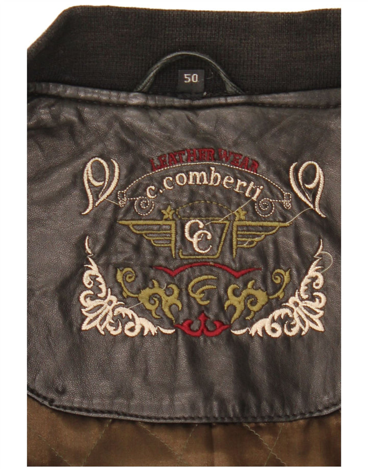 C.Comberti Mens Bomber Leather Jacket IT 50 Large Black Leather