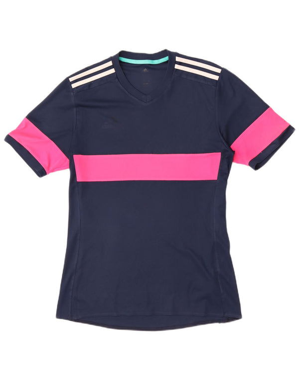 Adidas Climalite T-Shirt Top UK 12 Bleu Marine Moyen Colorblock