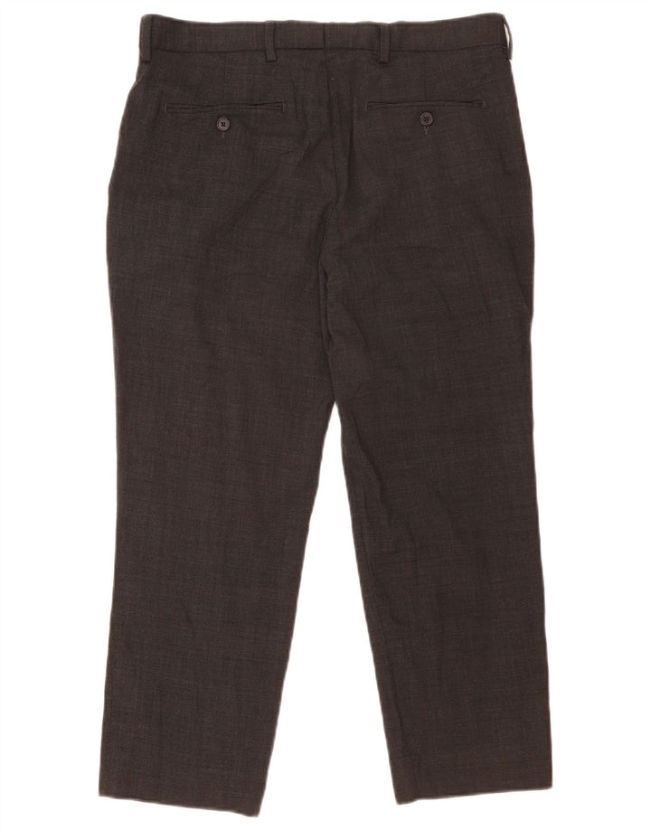 Pantaloni da abito dritti corti Marks & Spencer da uomo W34 L25 lana grigia