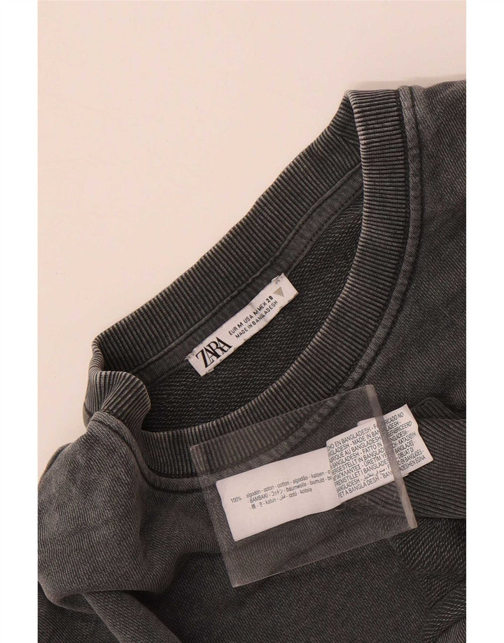Zara Womens Crop T-Shirt Top UK 14 Medium Grey Cotton