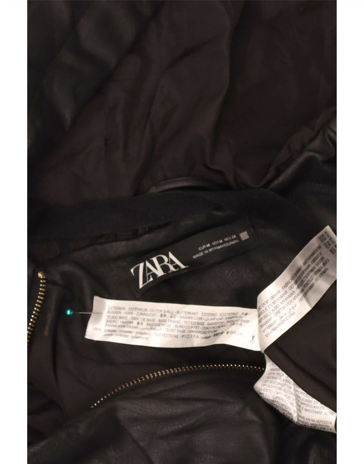 Jaqueta feminina de couro sintético Zara UK 14 poliéster preto médio