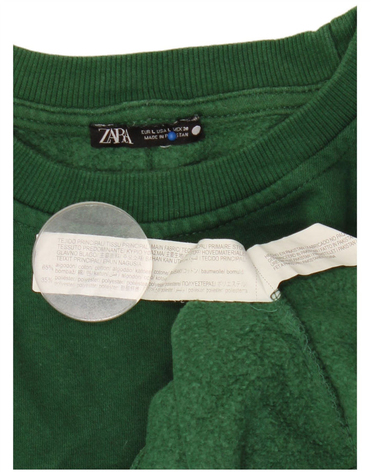 Zara Womens Sweatshirt Jumper UK 16 Large Green Cotton