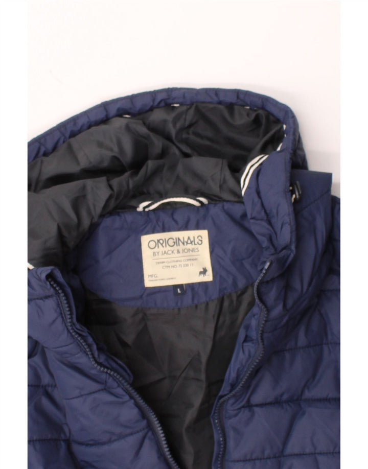 JACK & JONES Mens Hooded Padded Jacket UK 40 Large Navy Blue Vintage Jack & Jones and Second-Hand Jack & Jones from Messina Hembry 