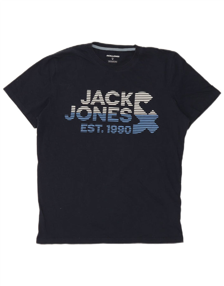 Jack & Jones Mens Graphic T-Shirt Top Medium Navy Blue Cotton