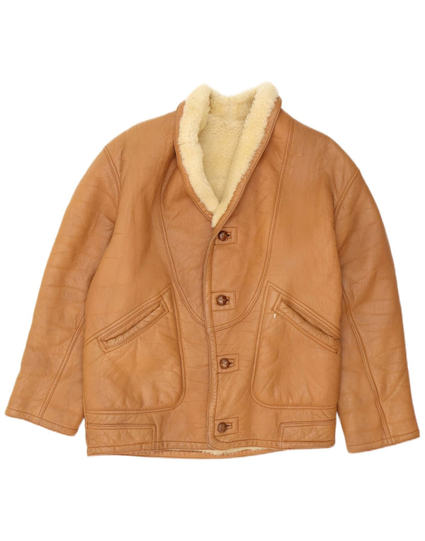 veste en peau de mouton homme vintage UK 40 Grand Brun