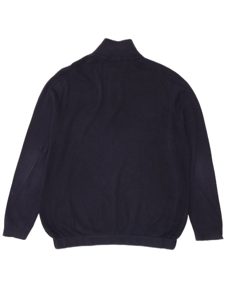 Zara Mens Zip Neck Jumper Sweater Large Navy Blue Cotton
