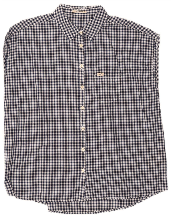 LEE Womens Oversized Sleeveless Shirt UK 10 Small Navy Blue Gingham Cotton