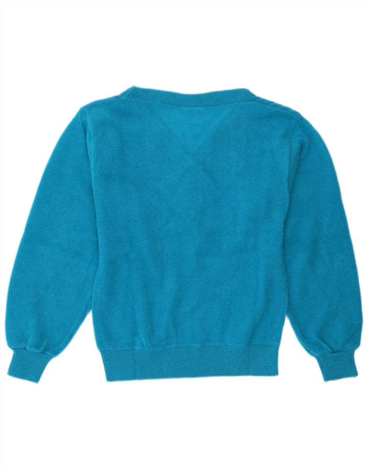Vintage Womens V-Neck Jumper Sweater UK 12 Medium Blue Acrylic