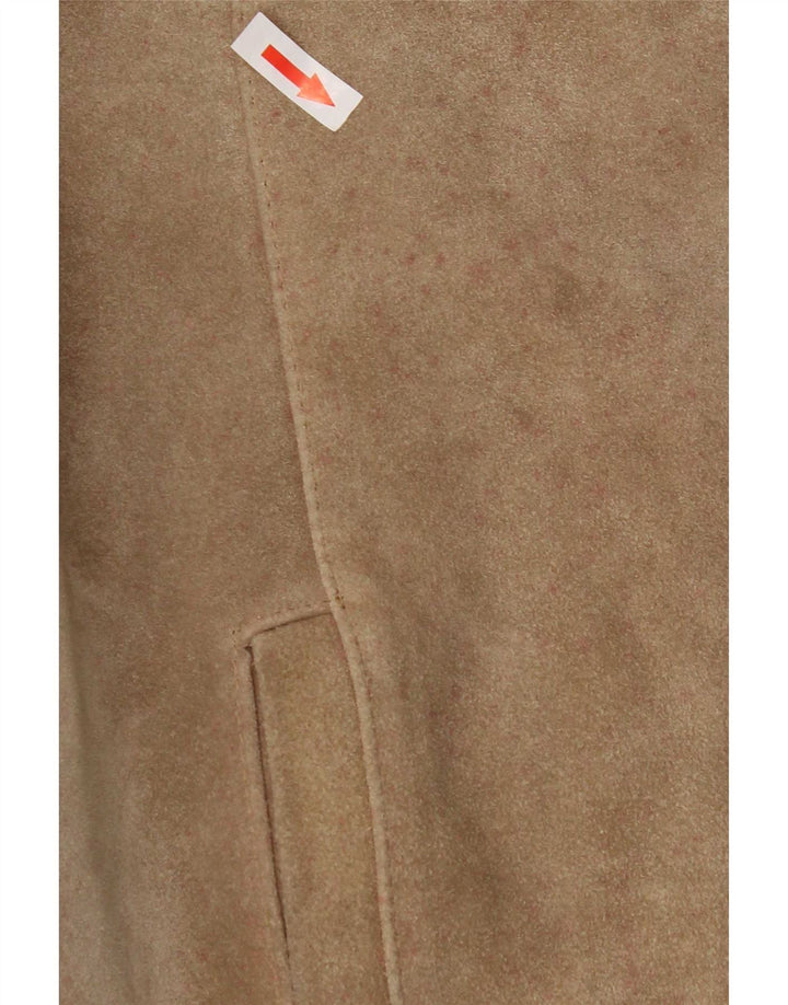 Vintage Womens Suede Bomber Jacket EU 50 XL Beige Colourblock Polyacrylic