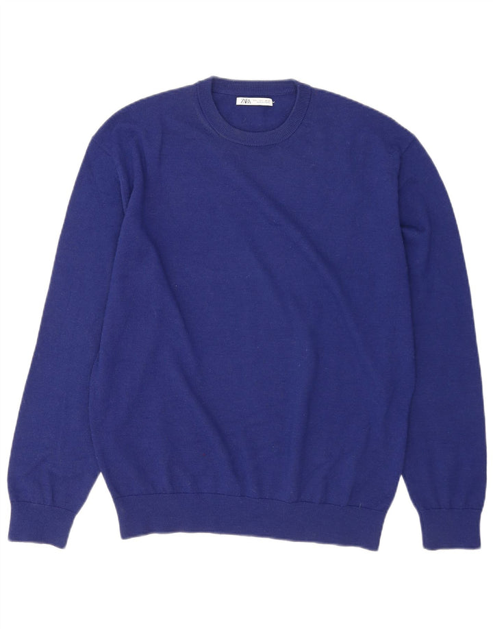 Zara Mens Crew Neck Jumper Sweater Large Blue